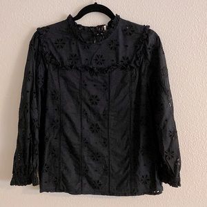 J. Crew — Black — Size Small — Eyelet Ruffle Blouse